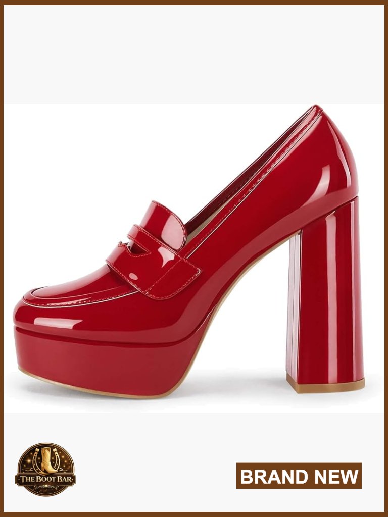 Chunky Platform Loafers 4.5 Inch Heel Patent Leather Work Pumps